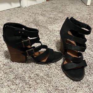 Mudd Black Strappy Chunky Heeled Sandals